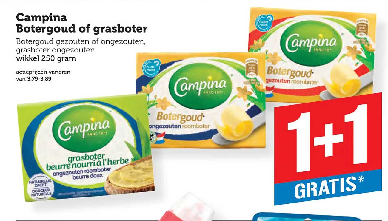 Campina Botergoud of grasboter 1+1 gratis