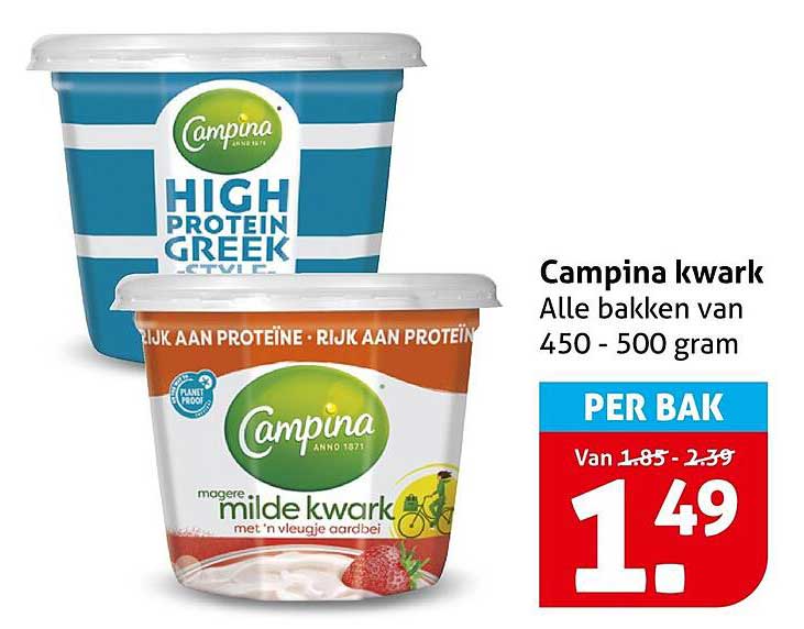 Campina kwark Alle bakken van 450 - 500 gram PER BAK