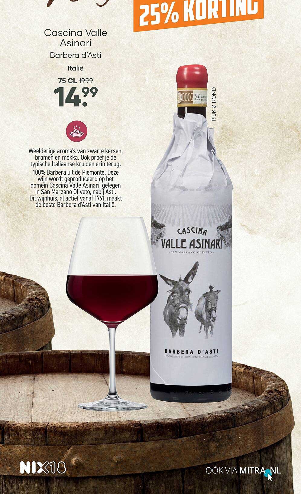 Cascina Valle Asinari Barbera d'Asti Italië 75 CL 25% KORTING