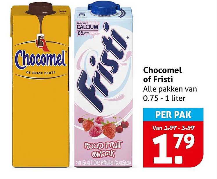 Chocomel of Fristi Alle pakken van 0.75 - 1 liter PER PAK
