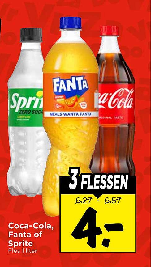 Coca-Cola, Fanta of Sprite Fles 1 liter 3 flessen