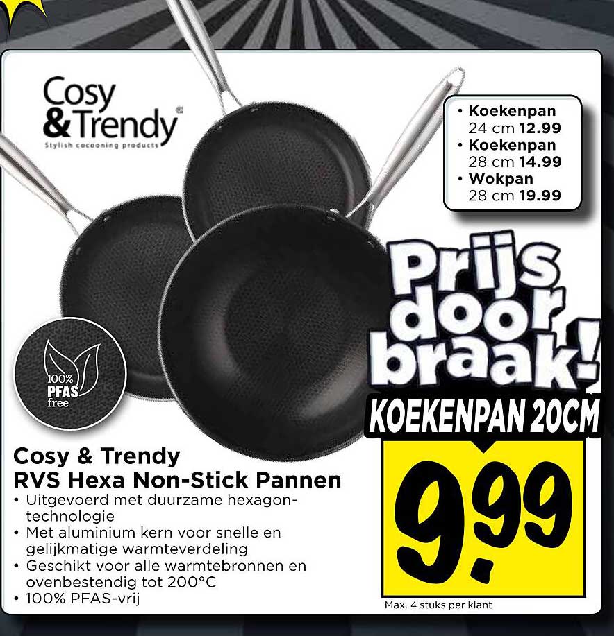 Cosy & Trendy RVS Hexa Non-Stick Pannen Koekenpan 20cm