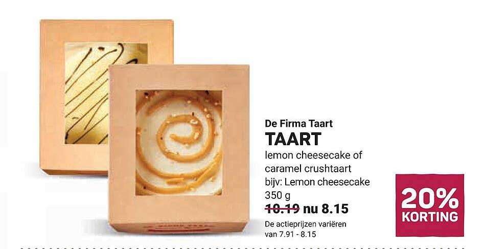 De Firma Taart TAART lemon cheesecake of caramel crushtaart bijv: Lemon cheesecake 350 g 20% KORTING