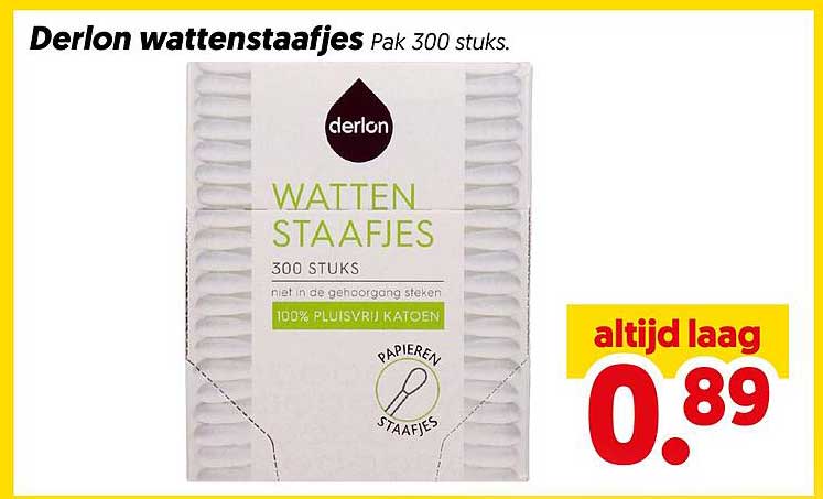 Derlon wattenstaafjes Pak 300 stuks.