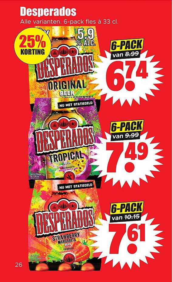 Desperados Alle varianten. 6-pack fles à 33 cl. 25% korting