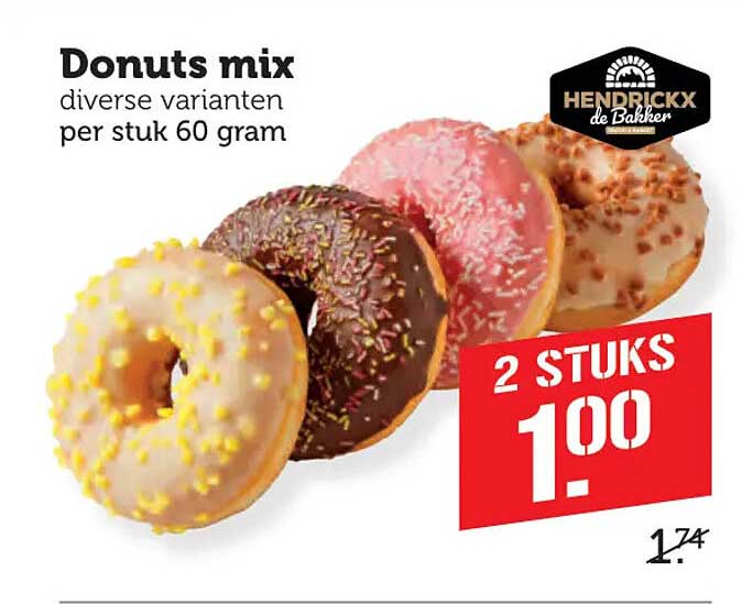 Donuts mix diverse varianten per stuk 60 gram 2 STUKS
