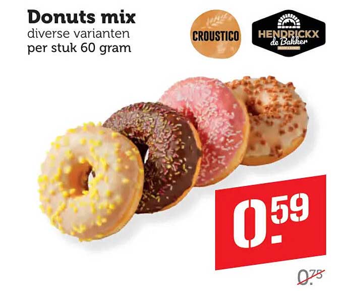 Donuts mix diverse varianten per stuk 60 gram