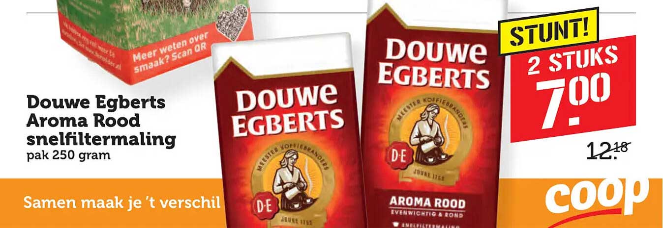Douwe Egberts Aroma Rood snelfiltermaling pak 250 gram STUNT! 2 STUKS