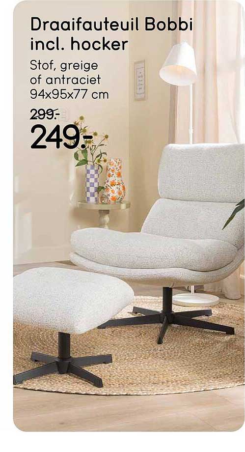 Draaifauteuil Bobbi incl. hocker