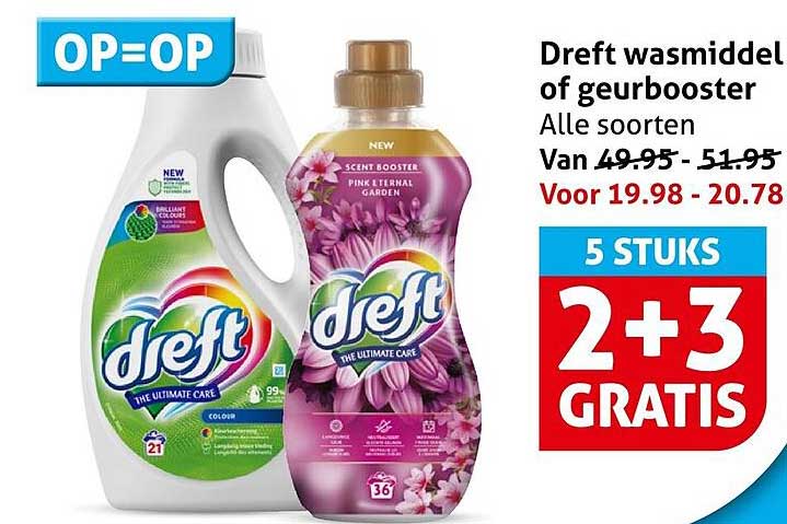 Dreft wasmiddel of geurbooster Alle soorten 5 stuks 2+3 gratis