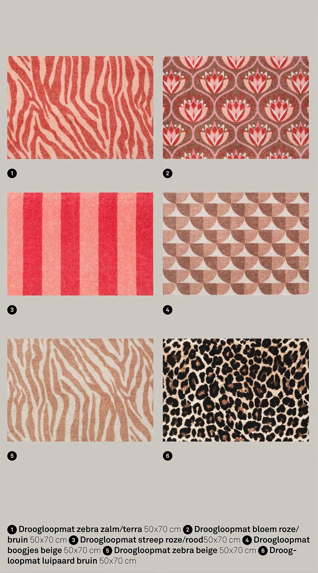 Droogloopmat zebra zalm/terra 50x70 cm
