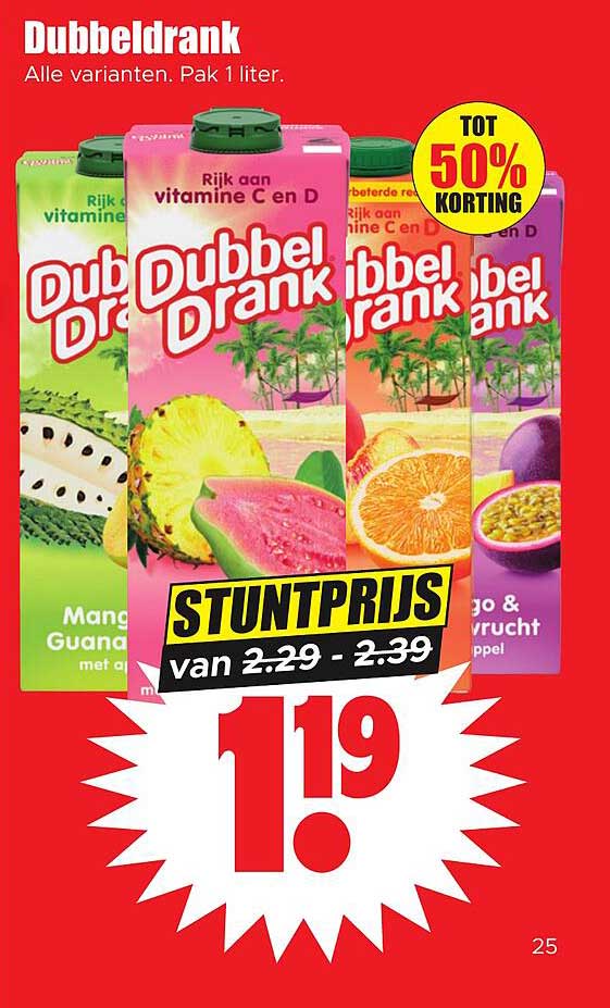 Dubbeldrank Alle varianten. Pak 1 liter. STUNTPRIJS