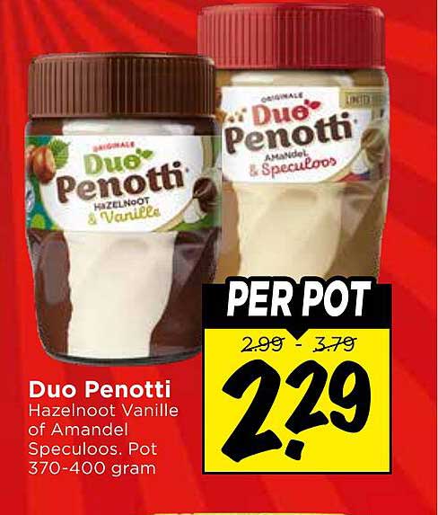 Duo Penotti Hazelnut Vanille of Amandel Speculoos. Pot 370-400 gram PER POT
