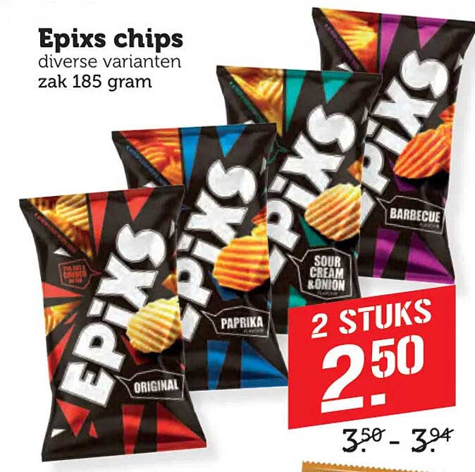 Epixs chips diverse varianten zak 185 gram 2 STUKS