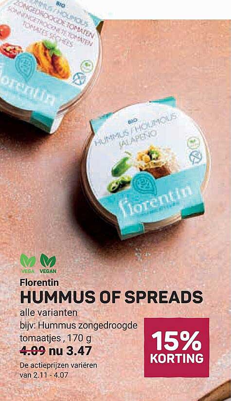 Florentin HUMMUS OF SPREADS alle varianten 15% KORTING