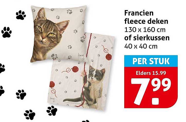 Francien fleece deken 130 x 160 cm of sierkussen 40 x 40 cm