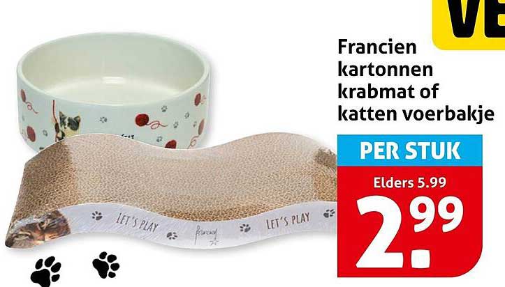 Francien kartonnen krabmat of katten voerbakje PER STUK