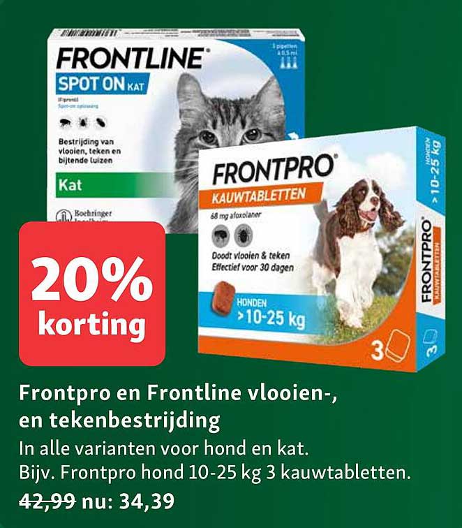 Frontpro en Frontline vlooien-, en tekenbestrijding 20% korting