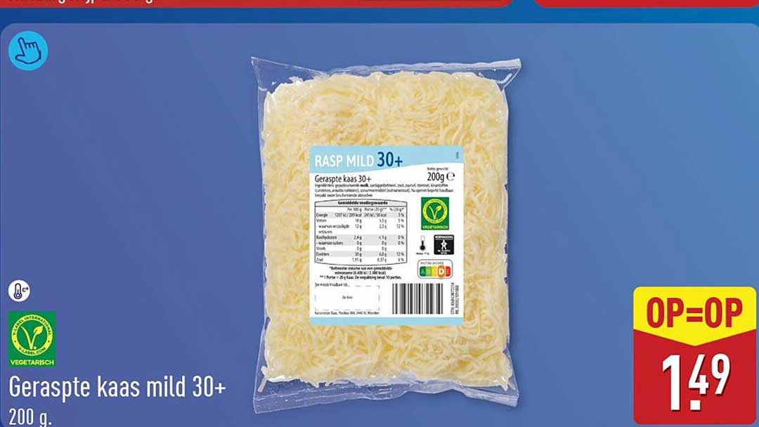 Geraspte kaas mild 30+