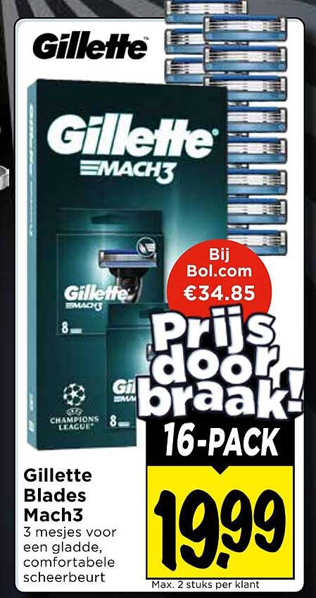 Gillette Blades Mach3 3 mesjes voor een gladde, comfortabele scheerbeurt Prijs doorbraak! 16-PACK