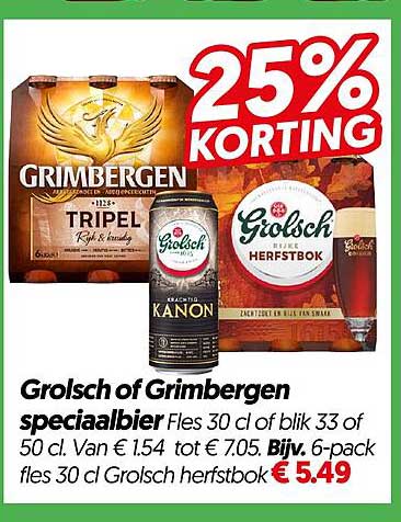 Grolsch of Grimbergen speciaalbier 25% KORTING