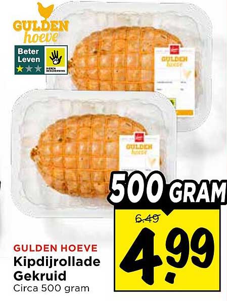 Gulden Hoeve Kippdijrollade Gekruid Circa 500 gram