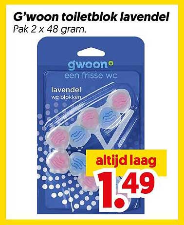 G’woon toiletblok lavendel Pak 2 x 48 gram.