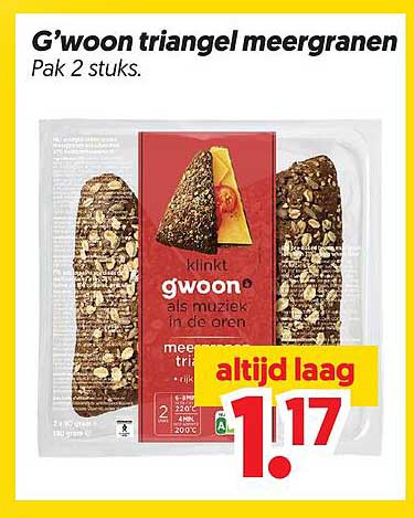 G'woon triangel meergranen Pak 2 stuks. altijd laag