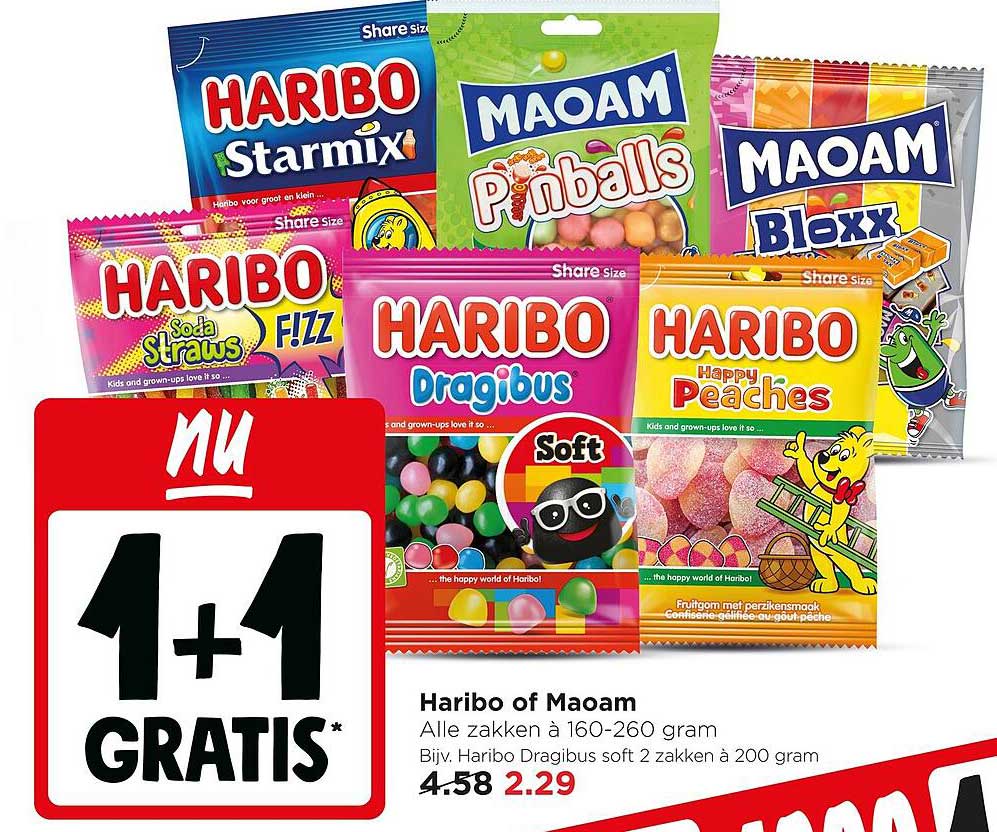 Haribo of Maoam Alle zakken à 160-260 gram 1+1 gratis