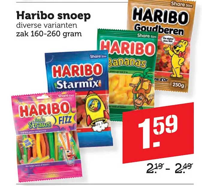 Haribo snoep diverse varianten zak 160-260 gram