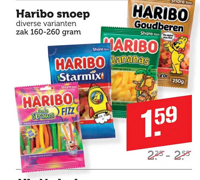 Haribo snoep diverse varianten zak 160-260 gram