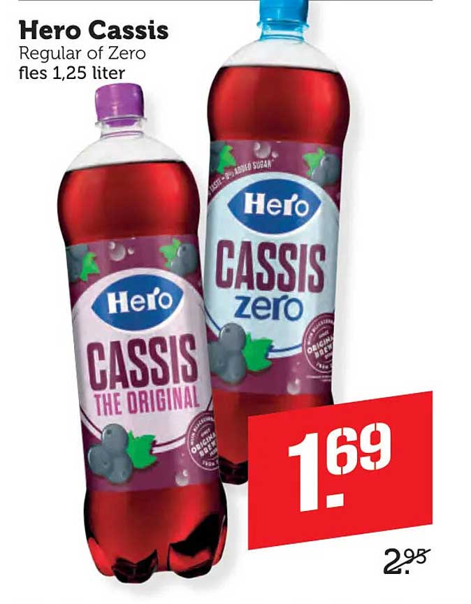 Hero Cassis Regular of Zero fles 1,25 liter