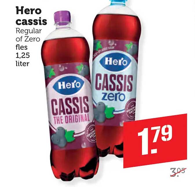 Hero cassis Regular of Zero fles 1,25 liter