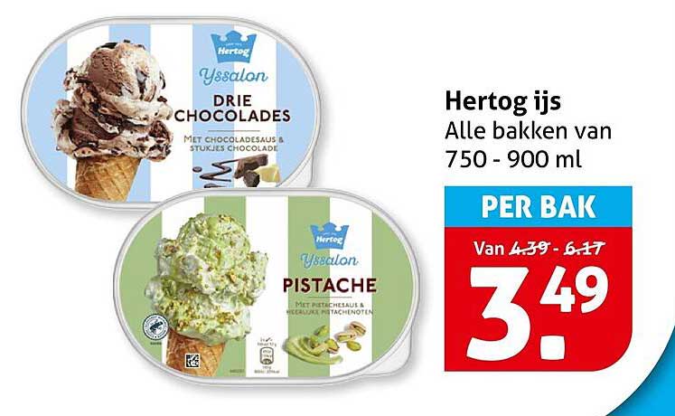 Hertog ijs Alle bakken van 750 - 900 ml PER BAK