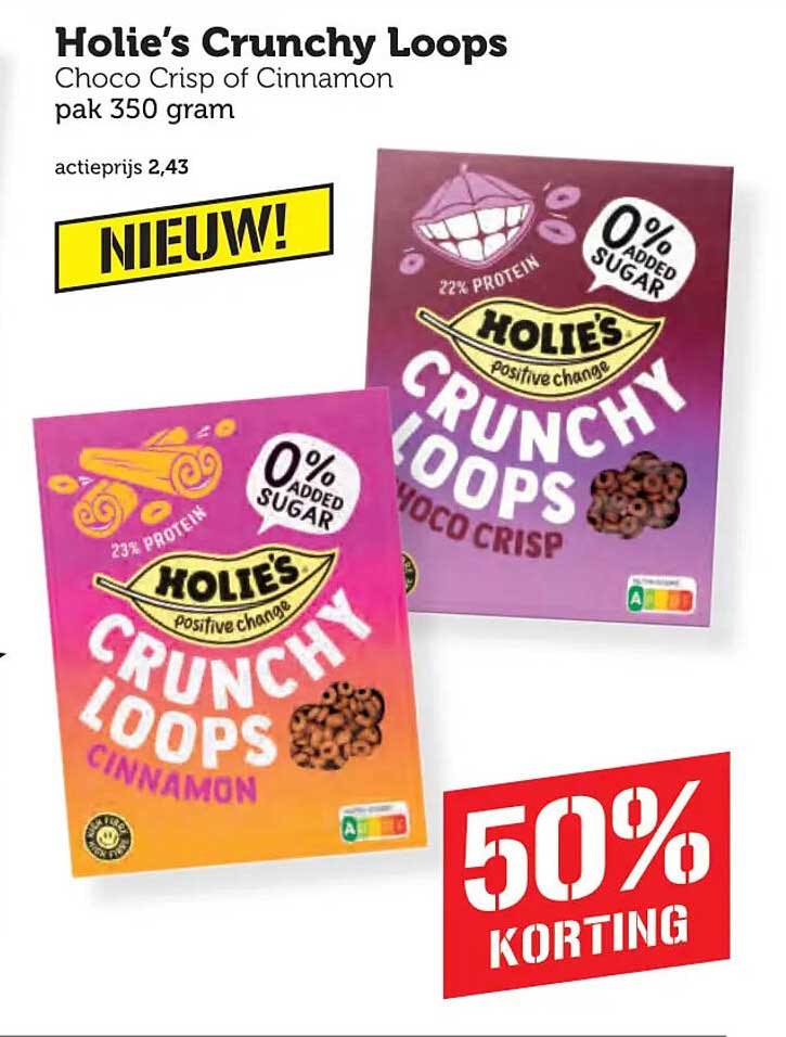 Holie's Crunchy Loops Choco Crisp of Cinnamon pak 350 gram 50% korting