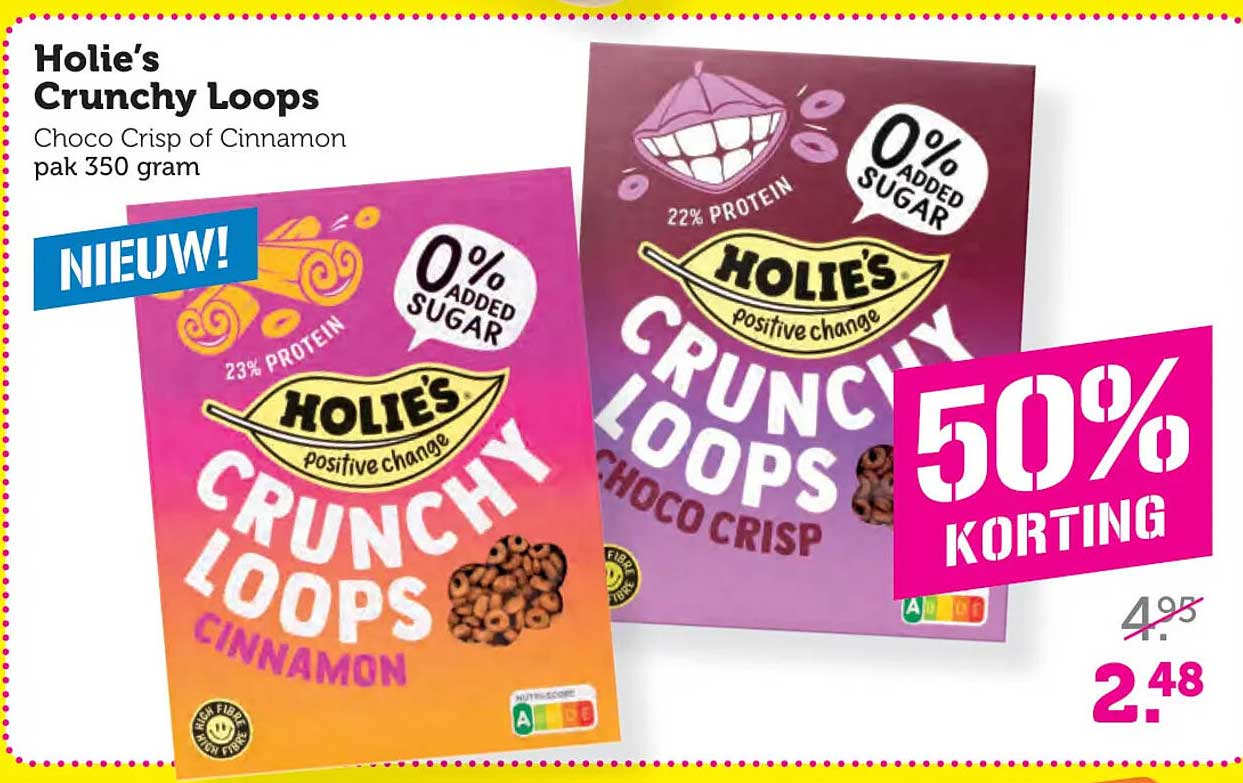 Holie's Crunchy Loops Choco Crisp of Cinnamon pak 350 gram 50% korting