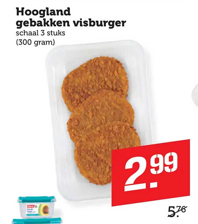 Hoogland gebakken visburger schaal 3 stuks (300 gram)