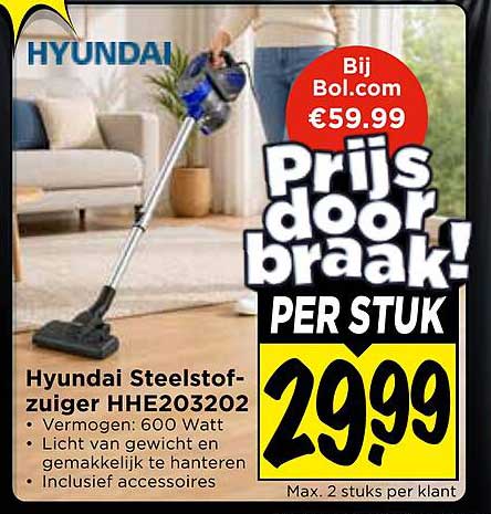 Hyundai Steelstofzuiger HHE203202 Prijs doorbraak! PER STUK