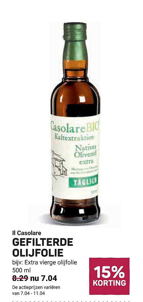 Il Casolare GEFILTERDE OLIJFOLIE bijv: Extra vierge olijfolie 500 ml 15% KORTING