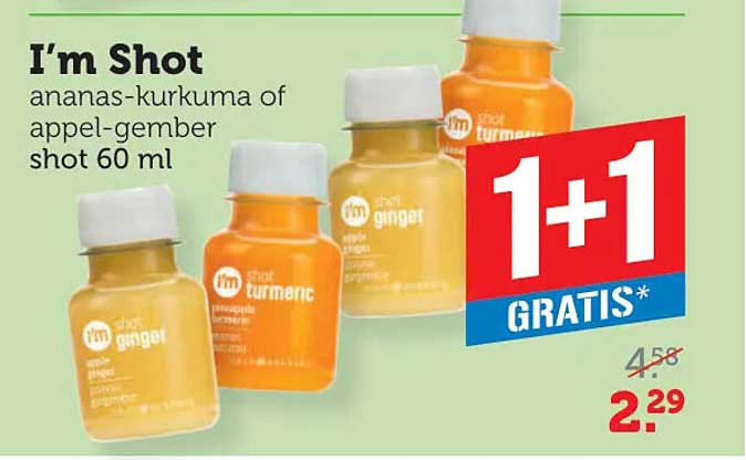 I'm Shot ananas-kurkuma of appel-gember shot 60 ml 1+1 GRATIS*
