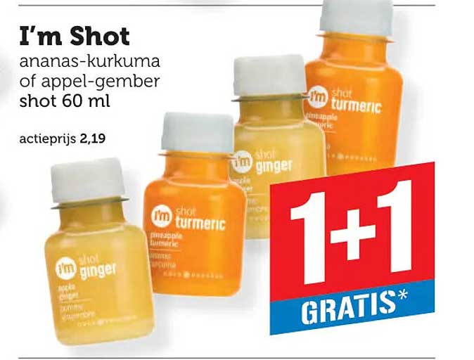 I'm Shot ananas-kurkuma of appel-gember shot 60 ml 1+1 GRATIS