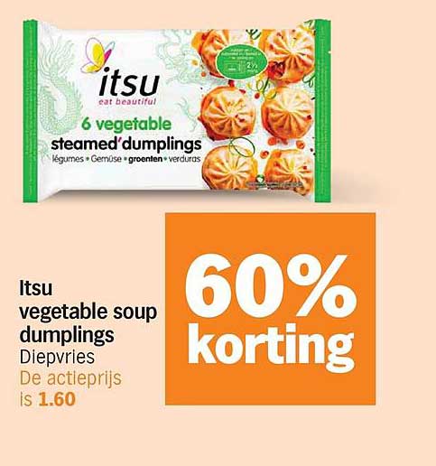 Itsu vegetable soup dumplings 60% korting