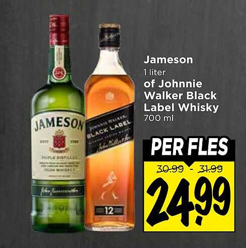 Jameson 1 liter of Johnnie Walker Black Label Whisky 700 ml PER FLES