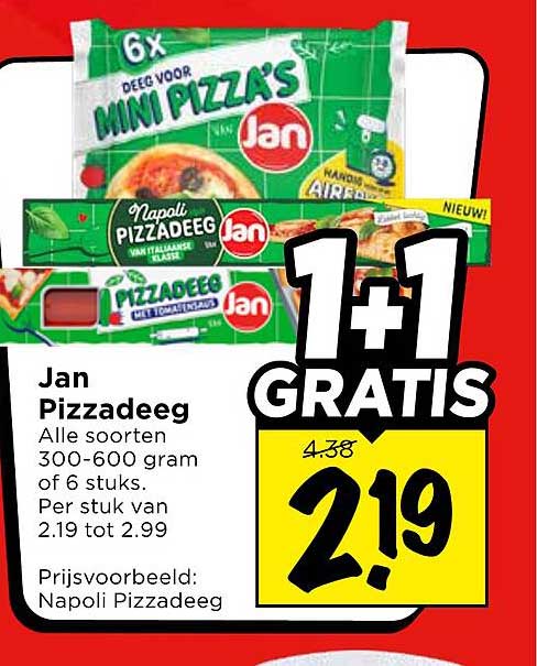Jan Pizzadeeg 1+1 GRATIS