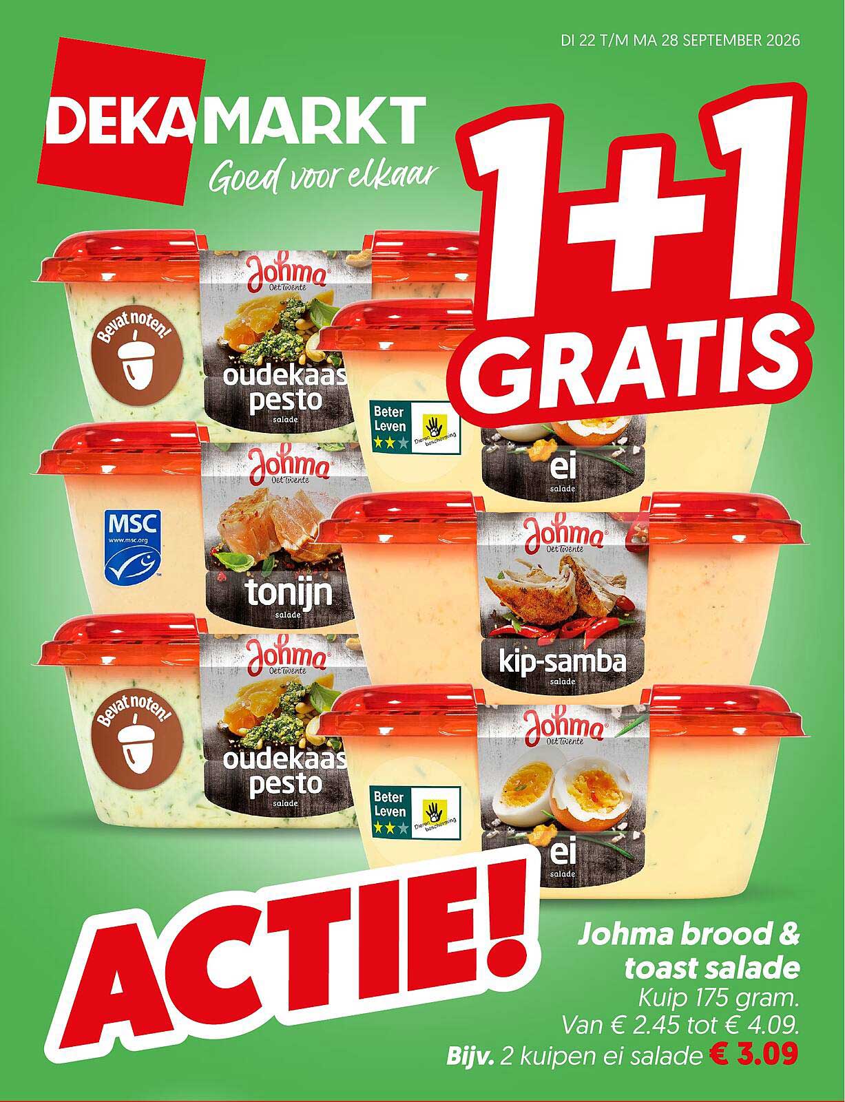 Johma brood & toast salade Kuip 175 gram. 1+1 gratis ACTIE!
