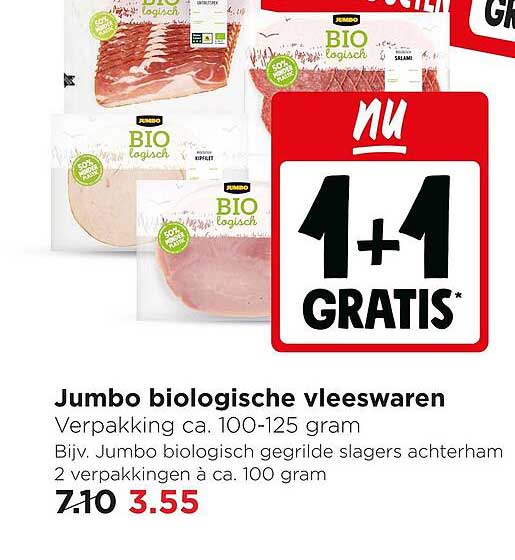 Jumbo biologische vleeswaren 1+1 GRATIS*