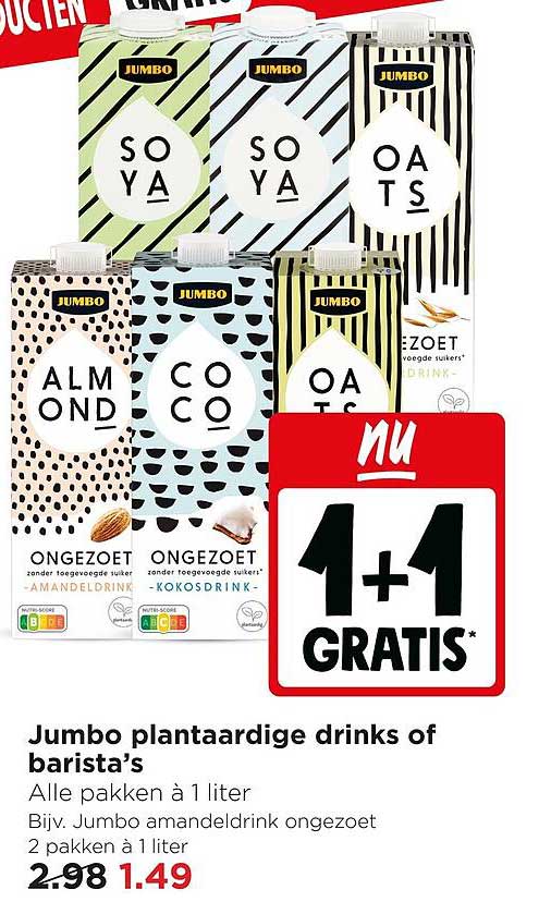 Jumbo plantaardige drinks of barista’s 1+1 gratis