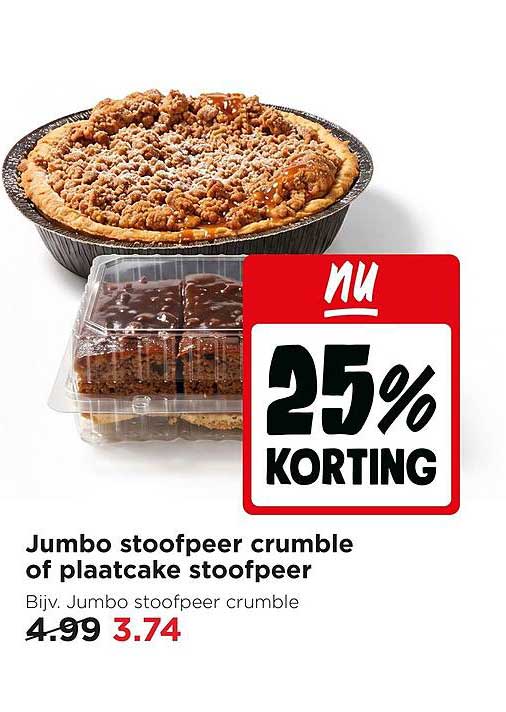 Jumbo stoofpeer crumble of plaatcake stoofpeer 25% KORTING
