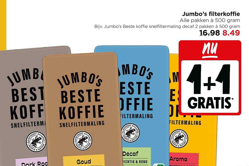 Jumbo’s filterkoffie 1+1 gratis