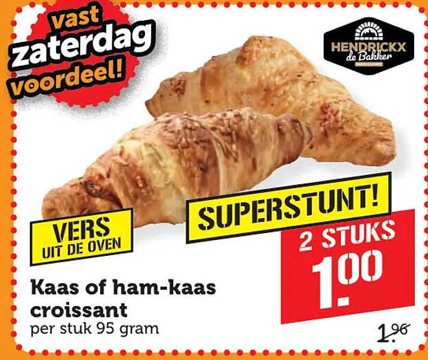 Kaas of ham-kaas croissant per stuk 95 gram SUPERSTUNT! 2 STUKS